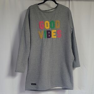 Gray Long Sleeve Pajamas with Colorful 'Good Vibes' Text